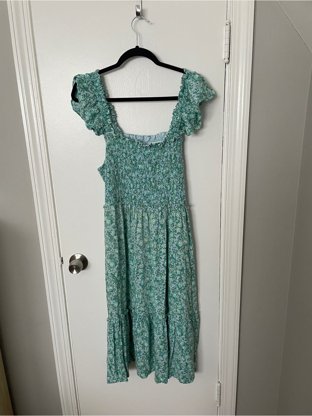 April Cornell Green Floral Dress with Ruffle Straps